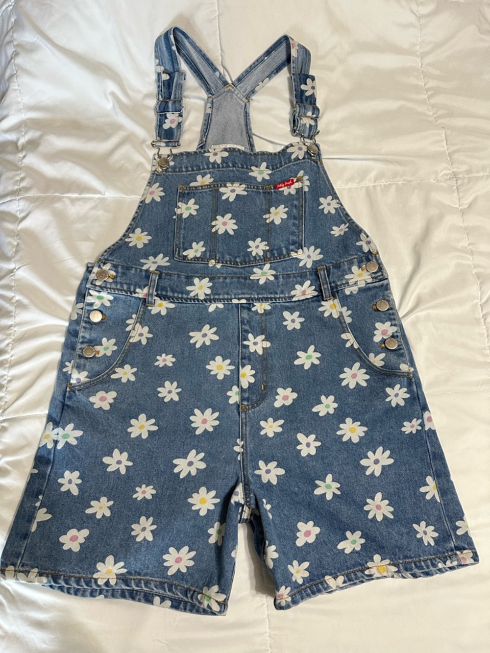 Teddy Fresh Daisy Denim Short Overalls Size M